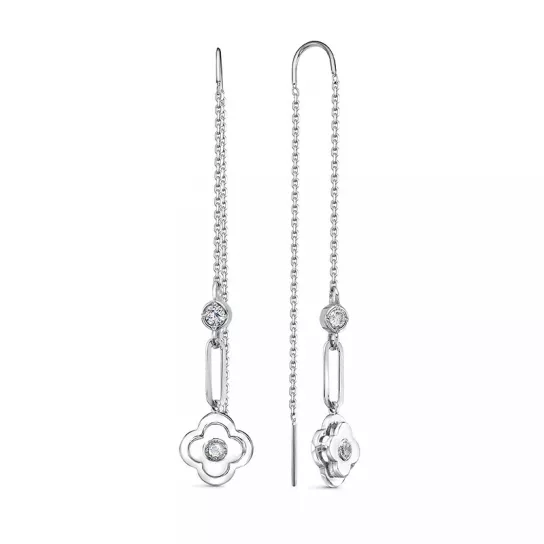 Серьги-продевки с фианитом из серебра