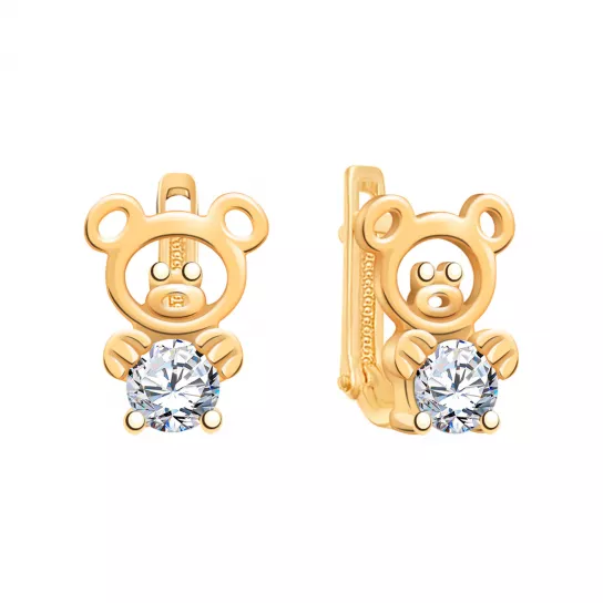 Серьги детские с фианитом из золота