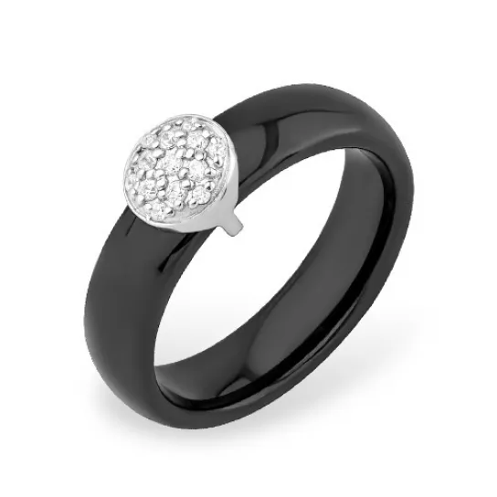 Кольцо с керамикой и фианитом из серебра