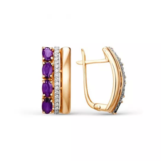 Серьги с аметистом и фианитом из золота