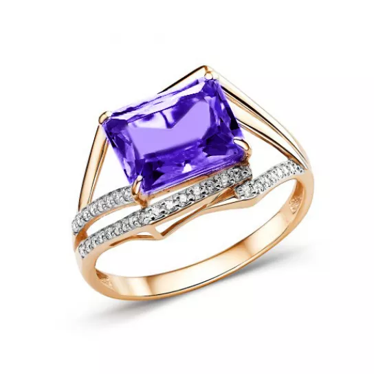 Кольцо с аметистом и фианитом из золота