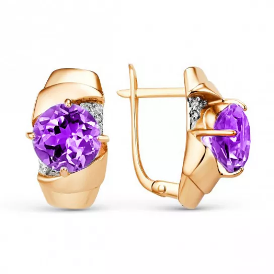 Серьги с аметистом и фианитом из золота