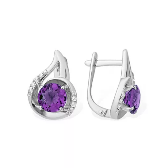 Серьги с аметистом и фианитом из серебра