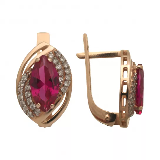 Серьги с фианитом и корундом из золота