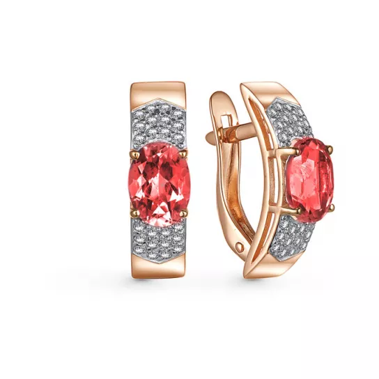 Серьги с фианитом и гранатом из золота