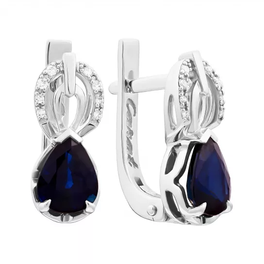 Серьги с бриллиантами с сапфиром из золота